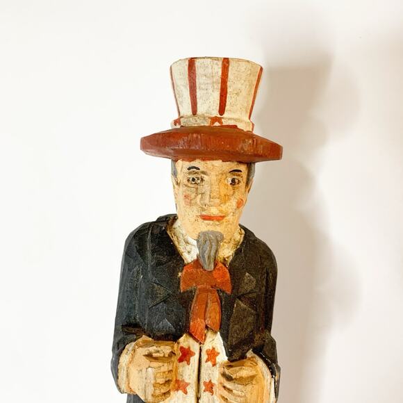 Vintage Primitive Folk Art Hand Carved Wooden Uncle Sam Figure 9" Patriotic - Picture 4 of 7